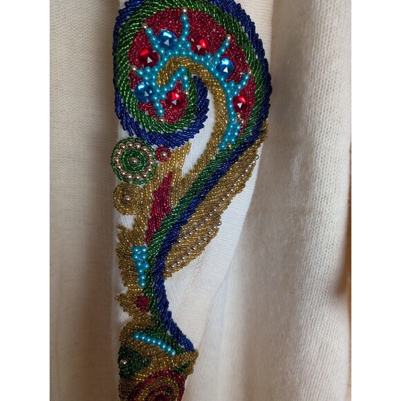 Vintage Priscilla Lambswool Sweater Size XL Cream With Sequin Angora 80's Beaded - Picture 6 of 16